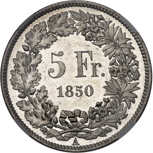 Confédération Helvétique (1848 à nos jours). 5 francs HELVETIA, Frappe spéciale (SP) 1850, A, Paris.
