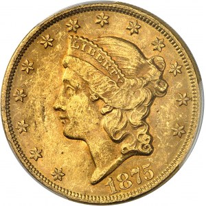République fédérale des États-Unis d’Amérique (1776-à nos jours). 20 dollars Liberty, avec devise 1875, Philadelphie.