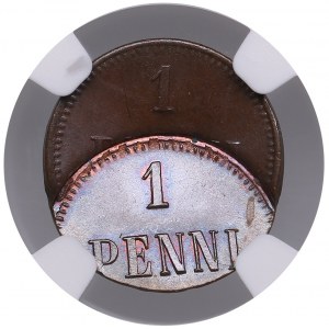 Finland (Russia) 1 Penni (1895-1916) - Nicholas II (1894-1917) - Double struck - NGC MINT ERROR MS 65 BN