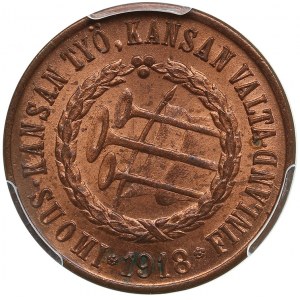 Finland 5 Penniä 1918 - Liberated Finnish Government Issue (Civil War) - PCGS MS64 RB
