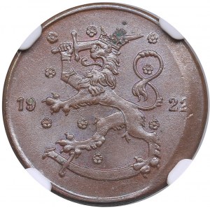 Finland 5 Penniä 1922 - Mint Error - Misaligned rev die - NGC MS 63 BN