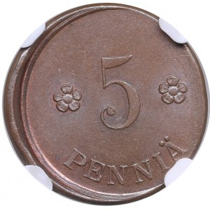 Finland 5 Penniä 1922 - Mint Error - Misaligned rev die - NGC MS 63 BN
