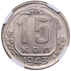 Russia (USSR) 15 Kopecks 1943 - NGC MS 63