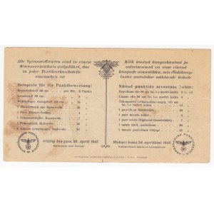 Estonia (Germany Occupation WWII) 3 Points (Punkte) 1945 - Textile Ration Coupon