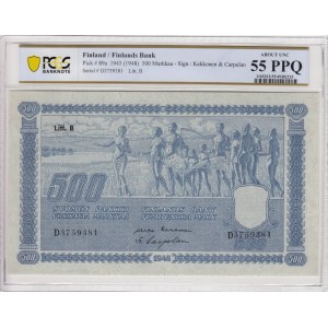 Finland 500 Markkaa 1945 (1948) - PCGS 55 PPQ ABOUT UNC