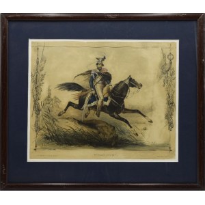 Victor ADAM (1801-1866), Litografia: J. LEMERCIER , Książę Józef Poniatowski skaczący do Elstery
