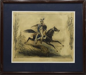 Victor ADAM (1801-1866), Litografia: J. LEMERCIER , Książę Józef Poniatowski skaczący do Elstery