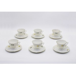 WAŁBRZYCH - Zakład Porcelany Stołowej w Wałbrzychu, Zestaw 6 filiżanek ze spodkami