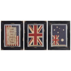 The three flags of Australia, the US and the UK