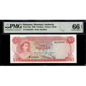Bahamas. 3 Dollars 1968