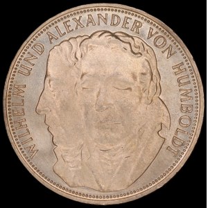 Germany. BDR 5 Mark 1967 F Stuttgart Wilhelm and Alexander von Humboldt Silver