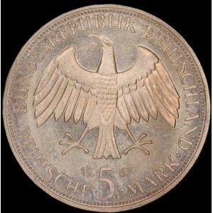 Germany. BDR 5 Mark 1967 F Stuttgart Wilhelm and Alexander von Humboldt Silver