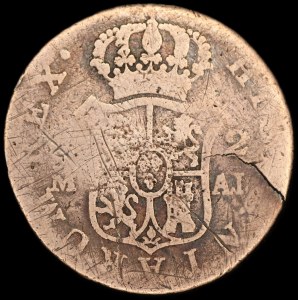 Ecuador. 2 Reales 1831 Countermarked Over 2 Reales 1808 Madrid Silver