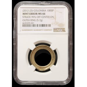 Colombia. Unique Mint Error 1000 Pesos 2012-23 99% Off Center Missing Nucleus