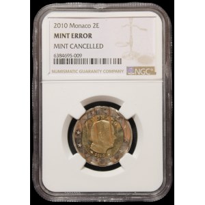 Monaco. 2 Euros 2010 Mint Error Waffle Cancelled