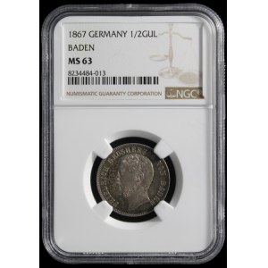 Germany. Baden 1/2 Gulden 1867 Silver