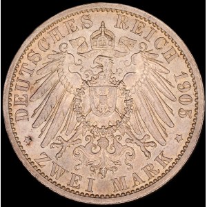 Germany. Schwarzburg Sondershausen 2 Marks 1905 25th Anniversary Silver