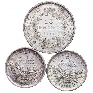 France - Silver 5, 10 Francs LOT - 3pcs
