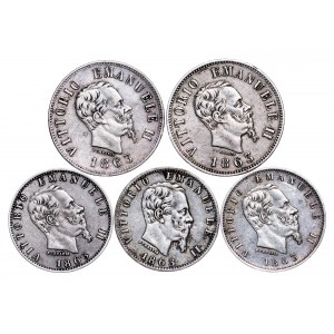 Vittorio Emanuele - Silver LOT - 5 pcs