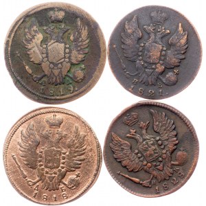 Russia - Alexander I, 1 Kopeck LOT - 4 pcs