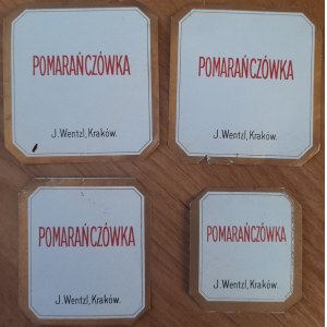 4 etykiety na butelkę napoju Pomarańczówka z firmy J.Wentzl Kraków