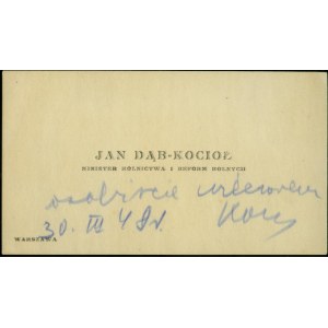 Jan Dąb-Kocioł, Warszawa, Minister rolnictwa i reform rolnych, korespondencja służbowa, 11,1x6 cm (*1898+1976) Minister rolnictwa i reform rolnych(1947-1957), minister leśnictwa i przemysłu drzewnego (1956-1961), poseł na Sejm PRL I, II, III i IV kadencji