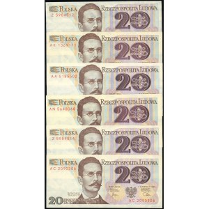 Polska, zestaw: 6 x 20 złotych, 1.06.1982