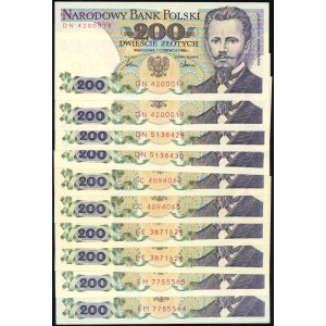 Poland, set: 10 x 200 zloty, 1.06.1986 and 1.12.1988