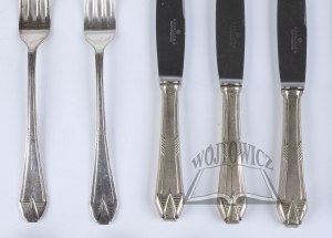 (CUTLERY). Cutlery set for 6 persons in art deco style, Poland, 1930s.