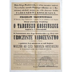 (KOŚCIUSZKO setna rocznica śmierci). Program uroczystości