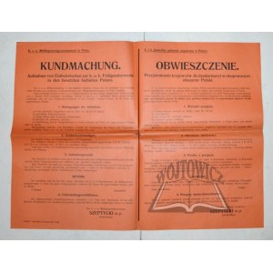 OBWIESZCZENIE. Przyjmowanie krajowców do żandarmeryi w okupowanym obszarze Polski.