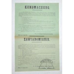 ZAWIADOMIENIE. Każdy wypadek zachorowania na cholerę, ospę, tyfus plamisty, tyfus brzuszby, dyzenterję, dretwicę zakaźną, szkarlatynę i dyfteryt