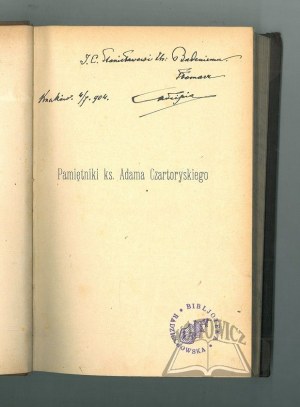 CZARTORYSKI Adam, Memoirs of Rev. Adam Czartoryski and his correspondency with Emperor Alexander I.