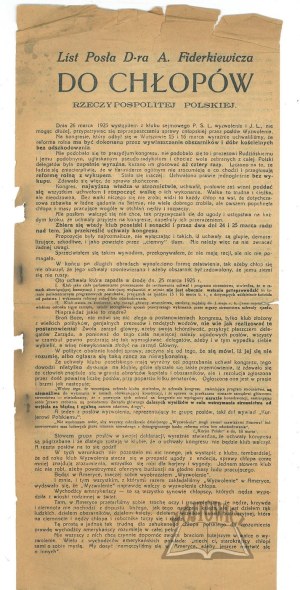 LETTER from MP D-r A. Fiderkiewicz to the Peasants of the Republic of Poland.