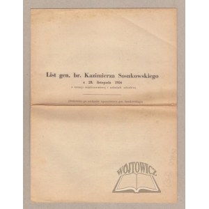 (SOSNKOWSKI). List gen. br. Kazimierza Sosnkowskiego z 28 listopada 1956 o sytuacji międzynarodowej i zadaniach uchodźtwa.