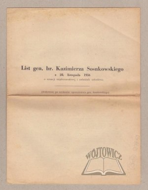(SOSNKOWSKI). Letter from Gen. Bro. Kazimierz Sosnkowski, November 28, 1956, on the international situation and the tasks of exile.