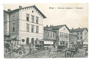 (Postcard). STRYJ - railroad station - Bahnhof.