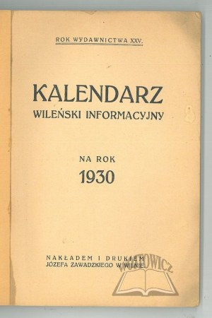 Vilnius Informational CALENDAR 1930. address book of the city of Vilnius.