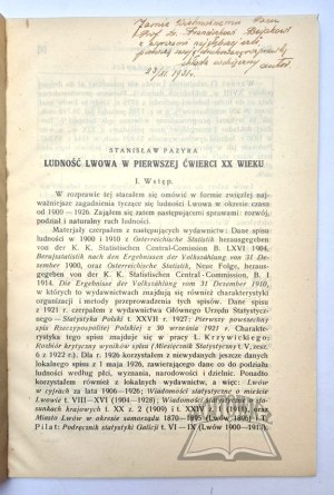 PAZYRA Stanislaw, Population of Lviv in the first quarter of the 20th century.
