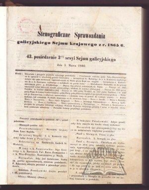 STENOGRAPHIC reports of the Galician National Diet of 1865/6.