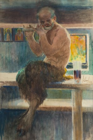 Kazimierz Sichulski (1879 Lwów - 1942 tamże), Faun grający na fujarce, 1931 r.