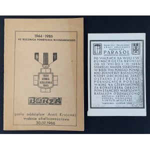 Godła oddziałów Armii Krajowej. Wydanie okolicznościowe 30.07.1986 + Zaproszenie [A.K. Batalion Parasol]. Warszawa [1986]