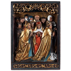 Grosses Holzrelief mit religiösen Eminenzen