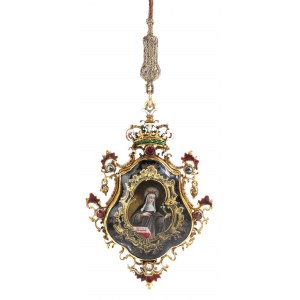 Antique gold enamel rock crystal pendant with miniature painting
