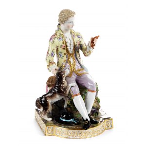 Porzellanfigur eines jungen Herren mit Hund