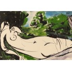 Pablo Picasso (1881 Malaga - 1973 Mougins), Femme nue couchée et joueur de flûte z cyklu La Flute Double, 1967
