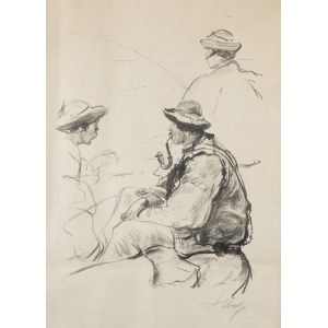 Leon Wyczółkowski (1852 Huta Miastkowska - 1936 Warszawa), Trzech Hucułów nad rzeką - Jaremcze, 1910
