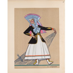 Zofia Stryjeńska (1891 Kraków - 1976 Genewa), Rybaczka z Kaszub, plansza XXXVII z teki 'Polish Peasants' Costumes', 1939