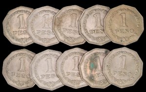 Colombia. 10 Pcs 1 Peso 1967 1 Year Type