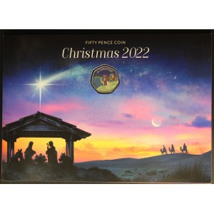 Gibraltar. 50 Pence 2022 Christmas Colorized Blister